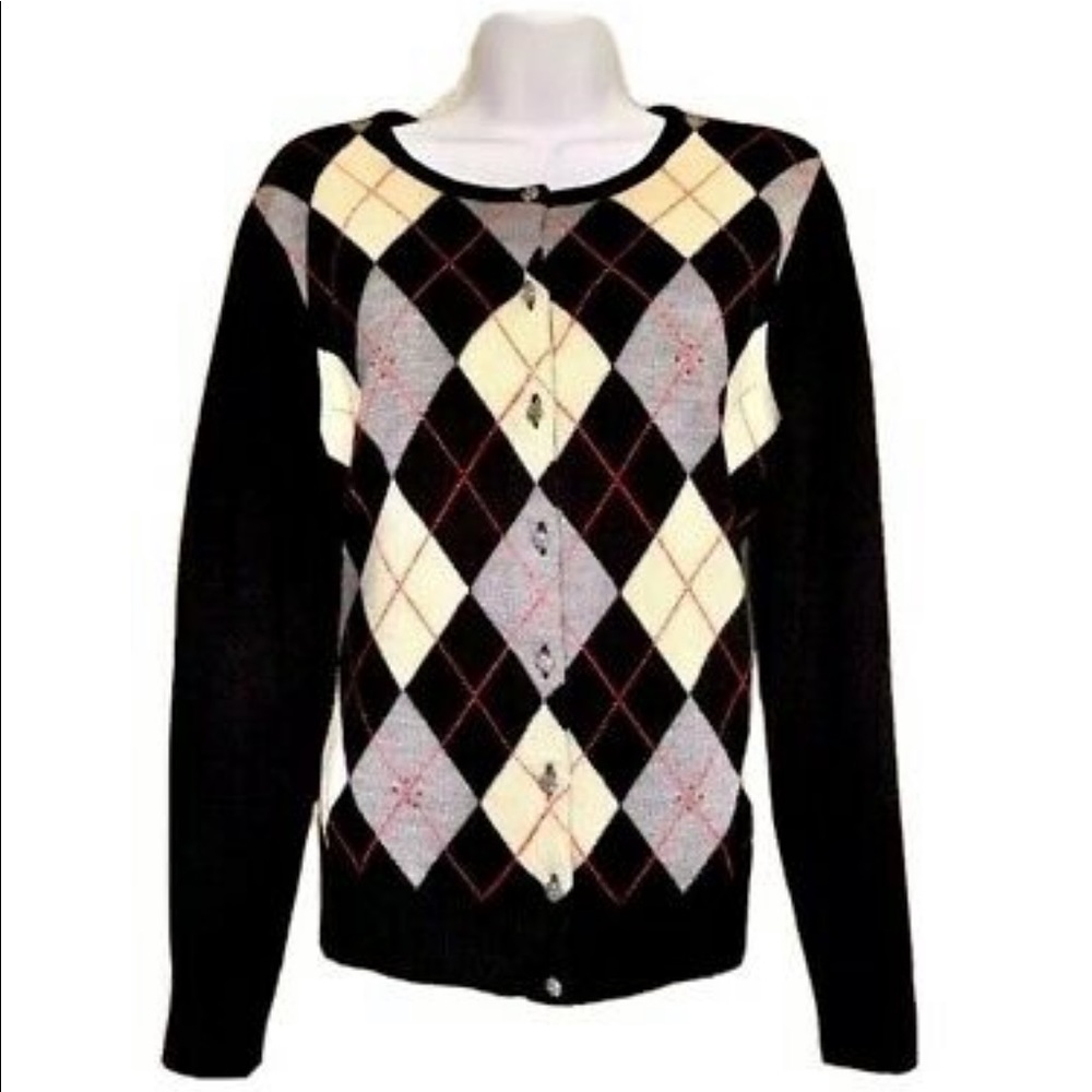NEW YORK & COMPANY Womens Cardigan Sweater Argyle - Picture 2 of 8